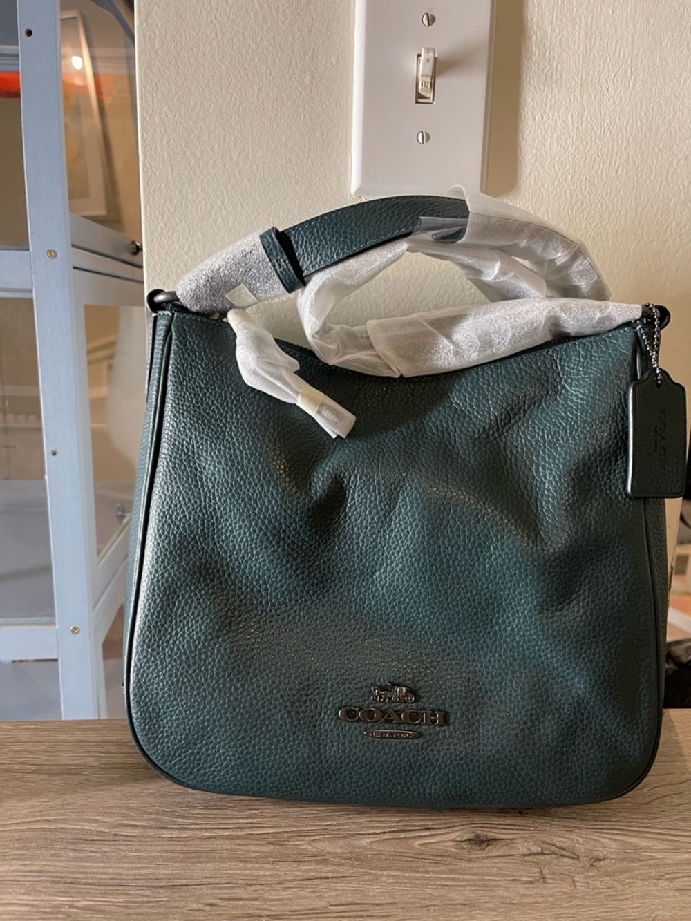 COACH Pebbled Leather Shoulder Bag in Dark Green